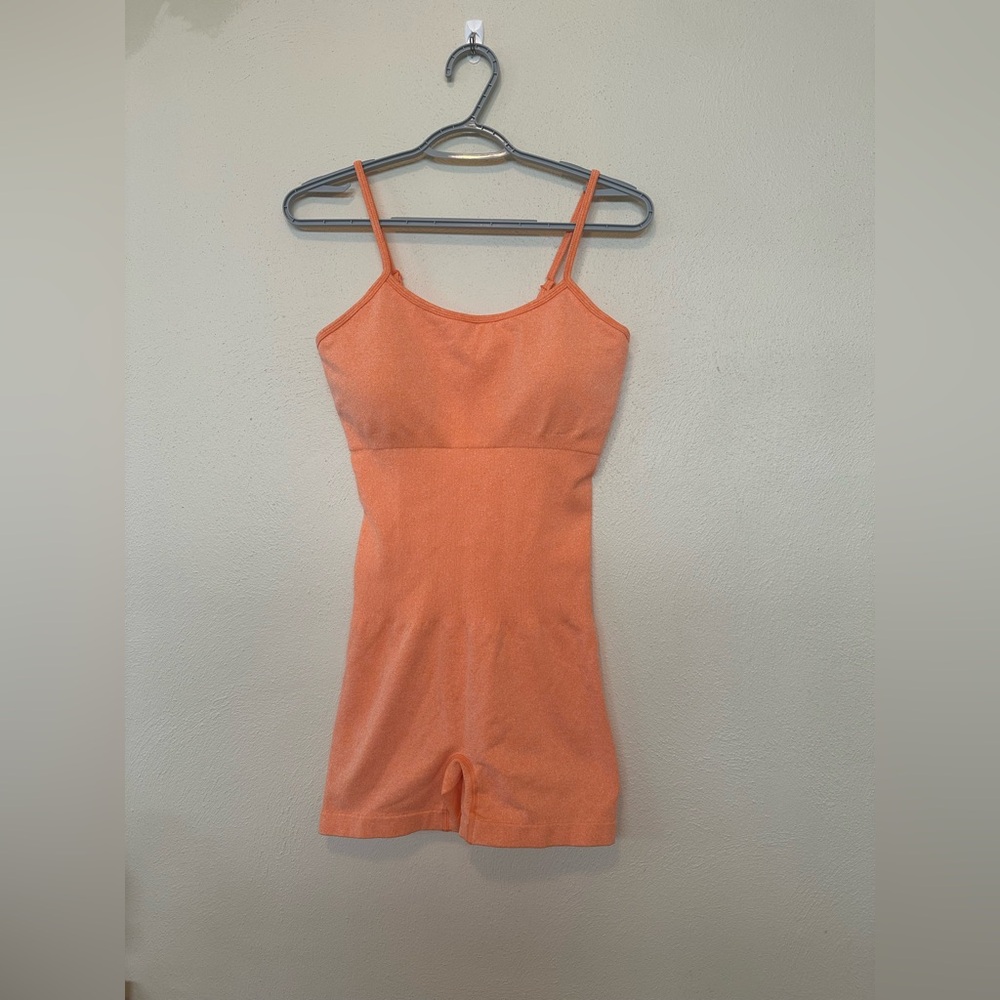 Coral Orange Activewear Cami Shorts Compression Romper Size Medium Large